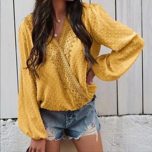 Mustard Swiss dot bishop sleeve blouse
